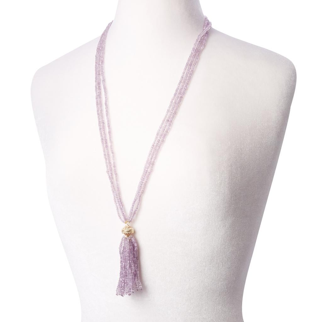 Women's 2mm Faceted Amethyst 18 Strand Necklace Tassel For Sale