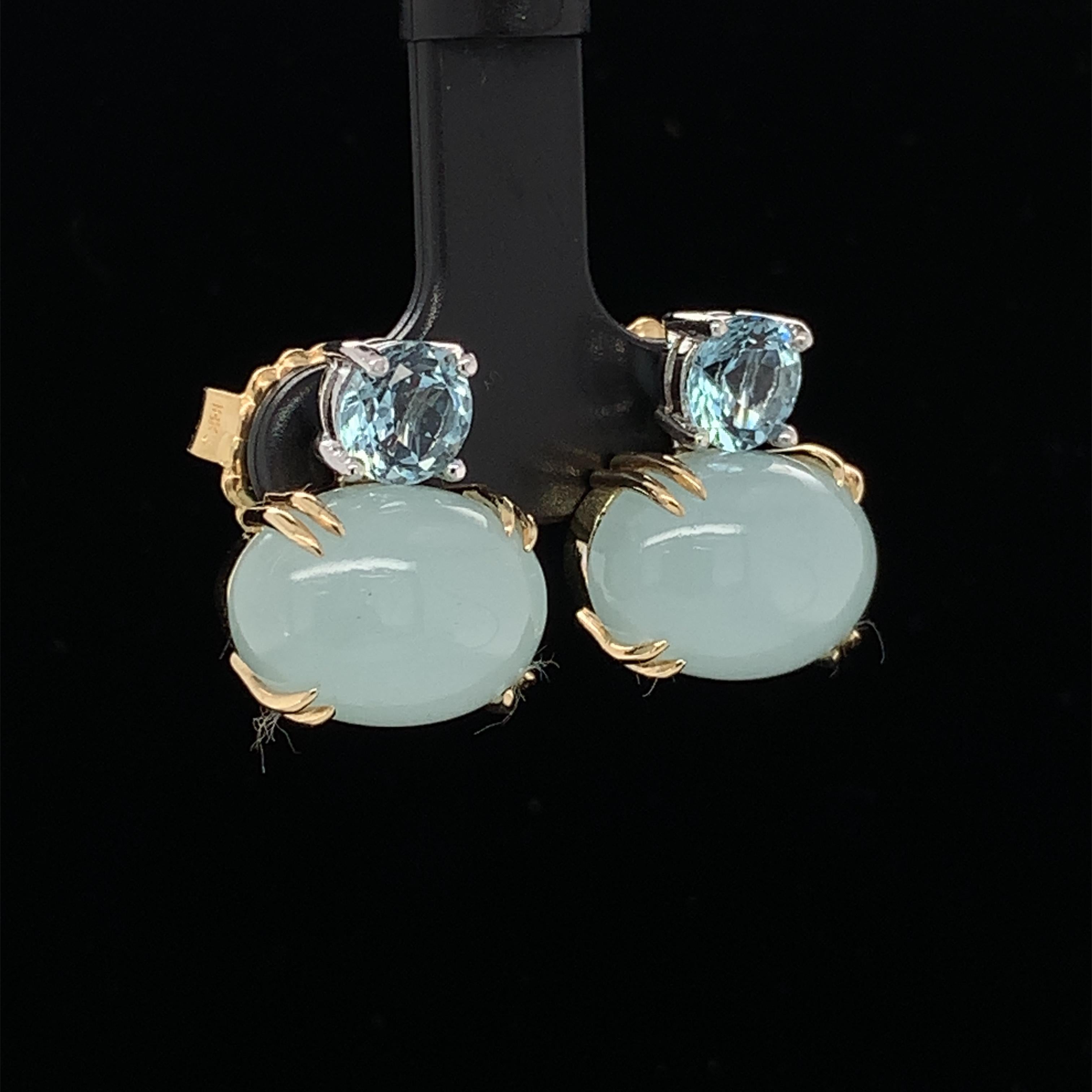 Artisan Faceted and Cabochon Aquamarine Drop Earrings in White and Yellow Gold
