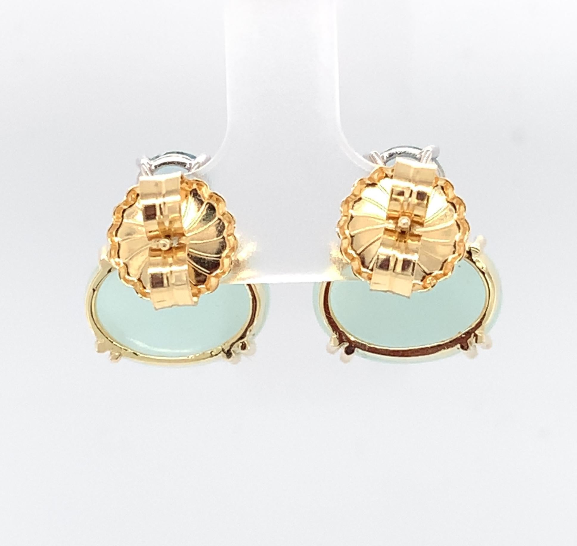 Women's Faceted and Cabochon Aquamarine, Yellow, White Gold Post Drop Earrings