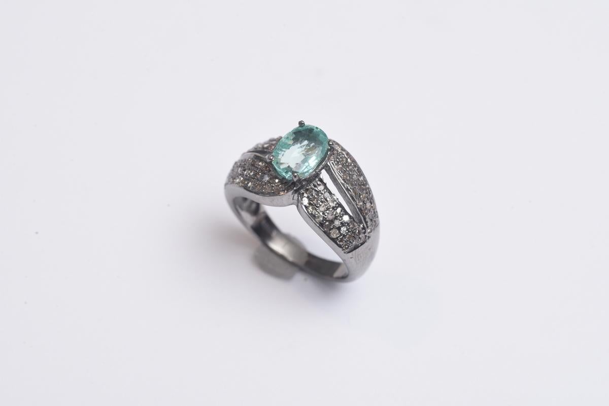 Faceted Aquamarine and Diamond Ring In Excellent Condition In Nantucket, MA