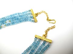 4-Strand Faceted Aquamarine Bead and Moonstone Bead Necklace with Gold Spacers