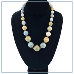 Faceted Aquamarine and Multi-Color Beryl Bead Necklace, 20mm, New