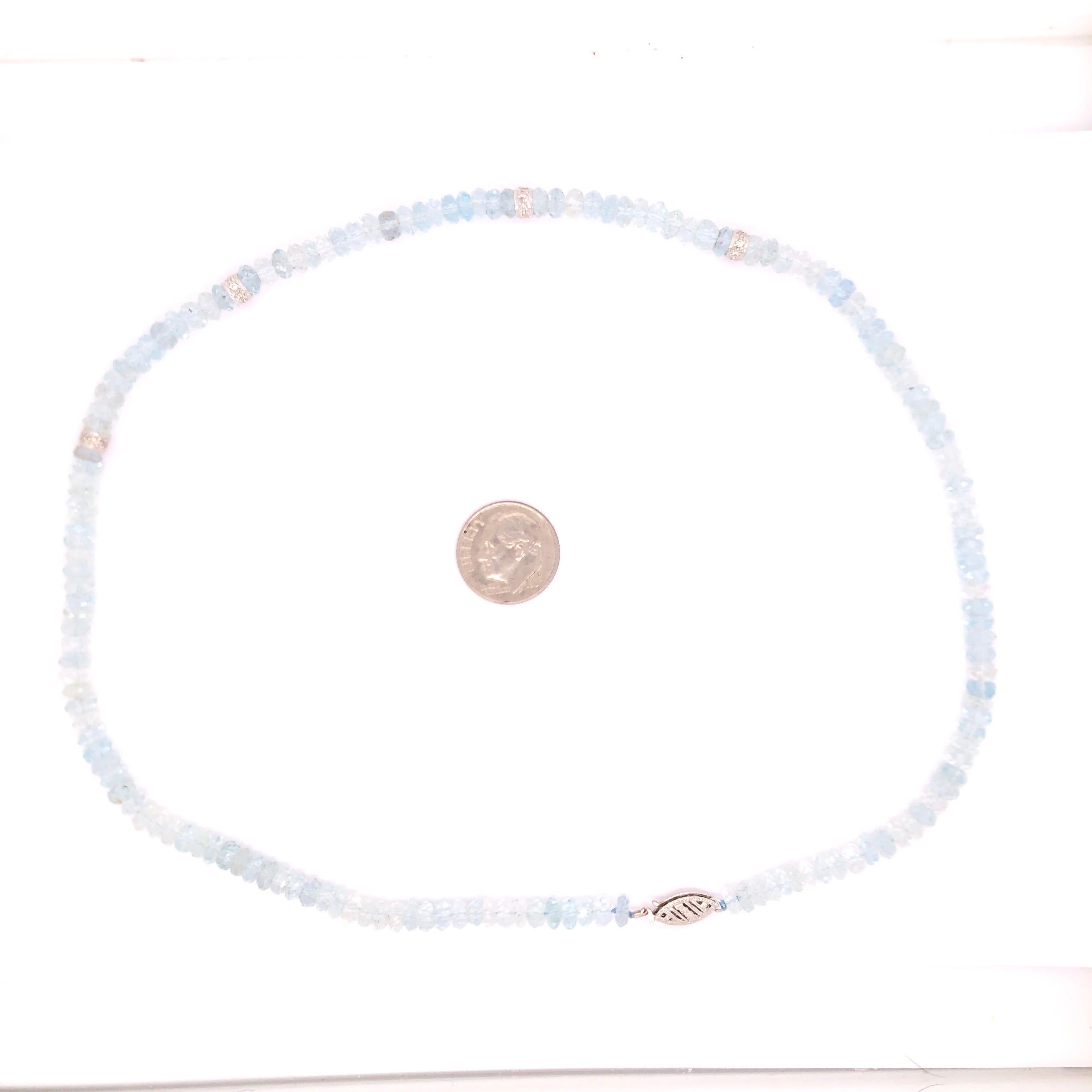 Round Cut Vintage Faceted Aquamarine Diamond White Gold Necklace