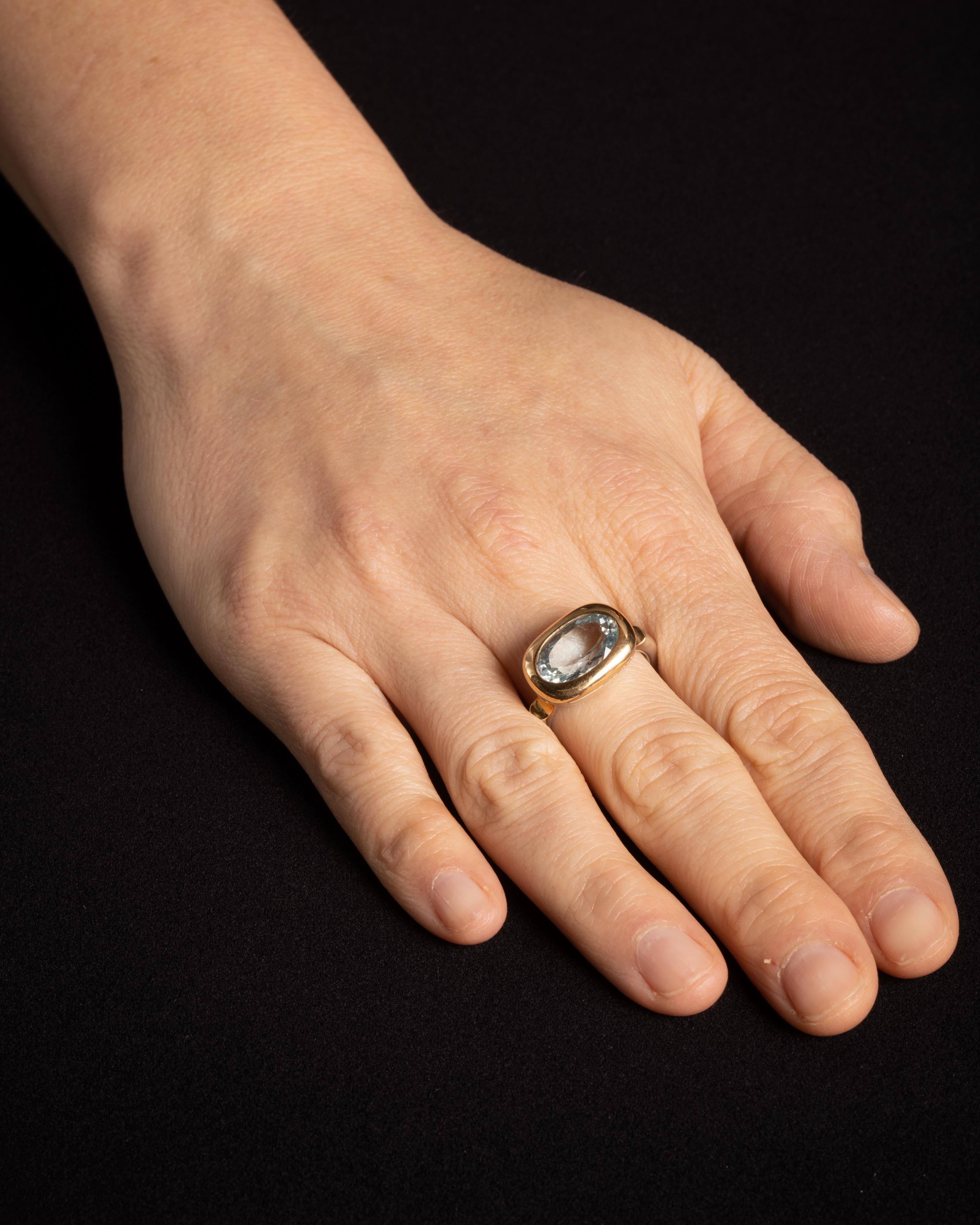 Facettierter Aquamarin aus 18 Karat Gold und Sterlingsilber für Damen oder Herren