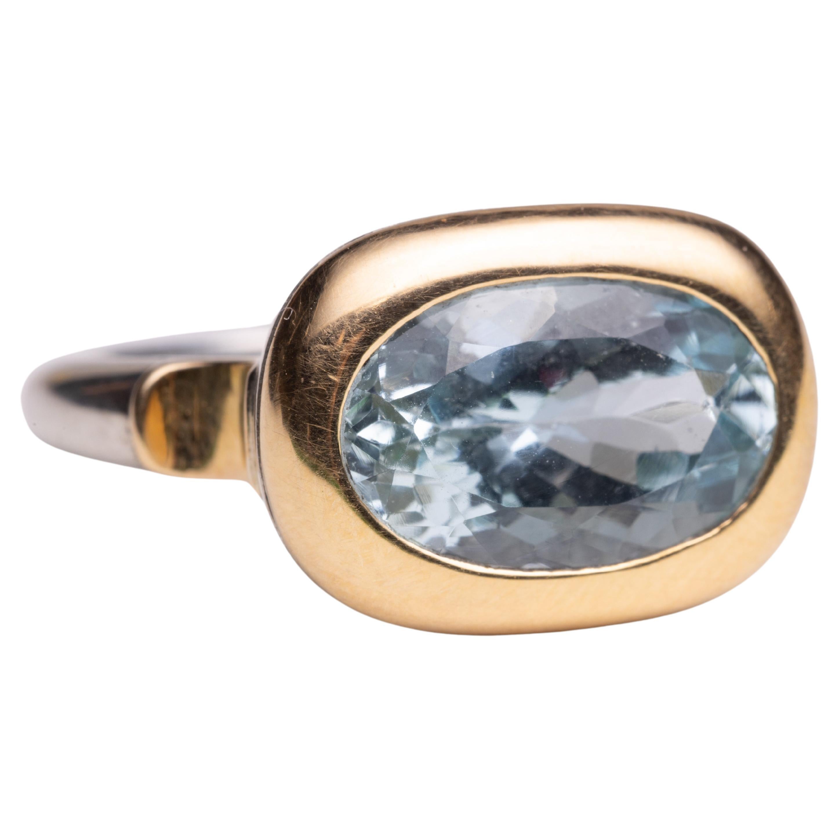 Faceted Aquamarine in 18K Gold and Sterling Silver For Sale