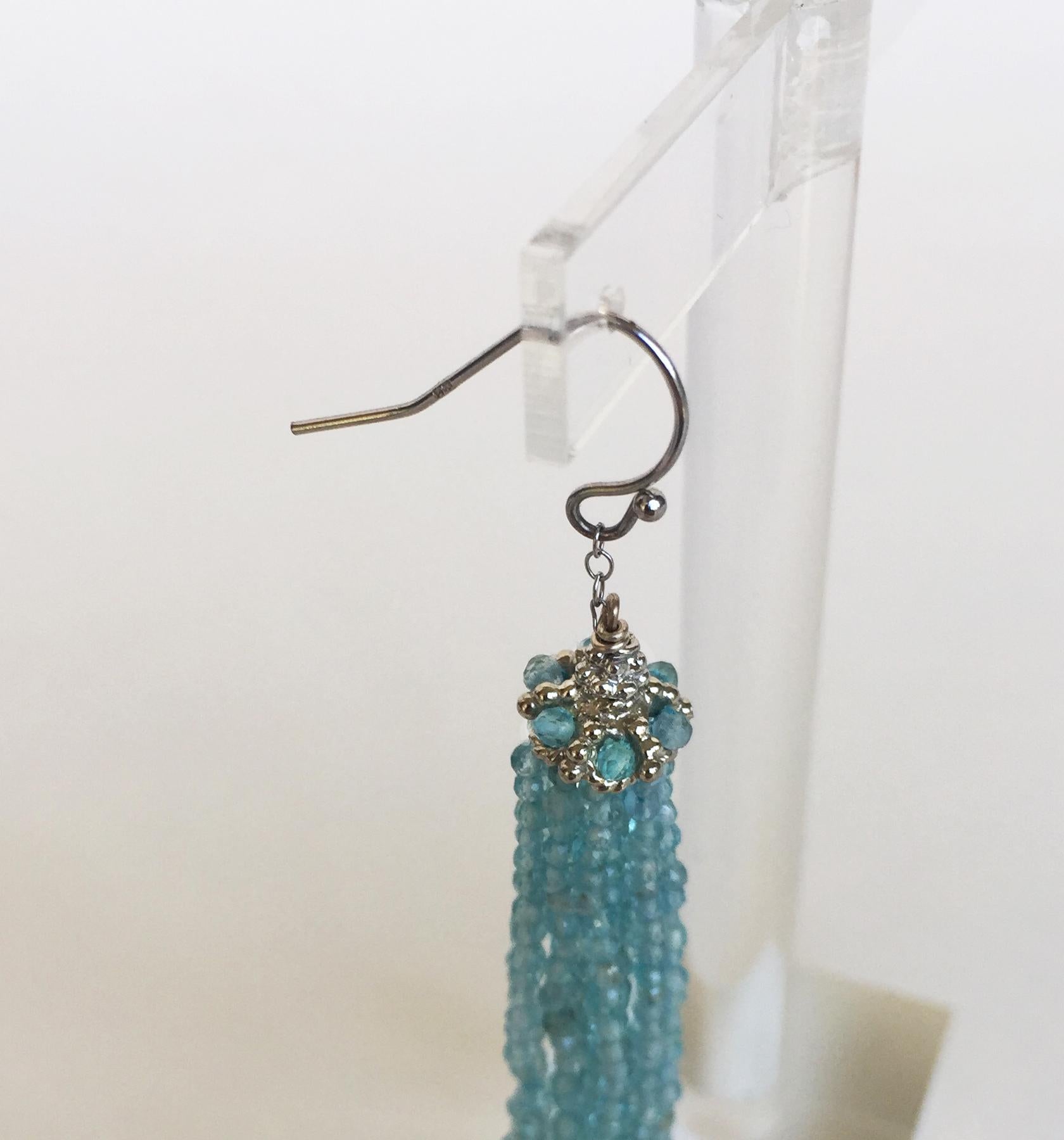 Artist Marina J Faceted Aquamarine Tassel Earrings with 14 K White Gold Chain and Hook