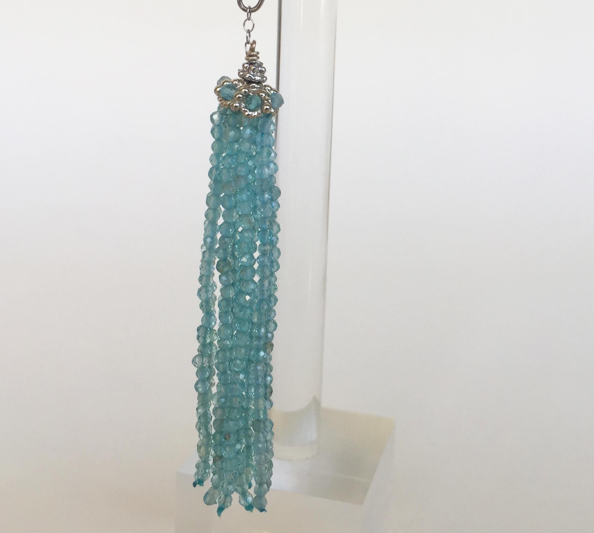 Marina J Faceted Aquamarine Tassel Earrings with 14 K White Gold Chain and Hook In New Condition In Los Angeles, CA