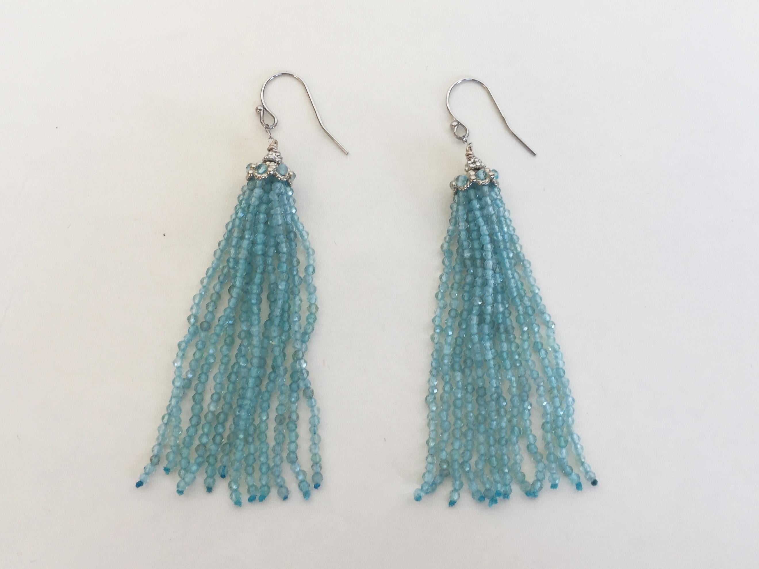Women's Marina J Faceted Aquamarine Tassel Earrings with 14 K White Gold Chain and Hook
