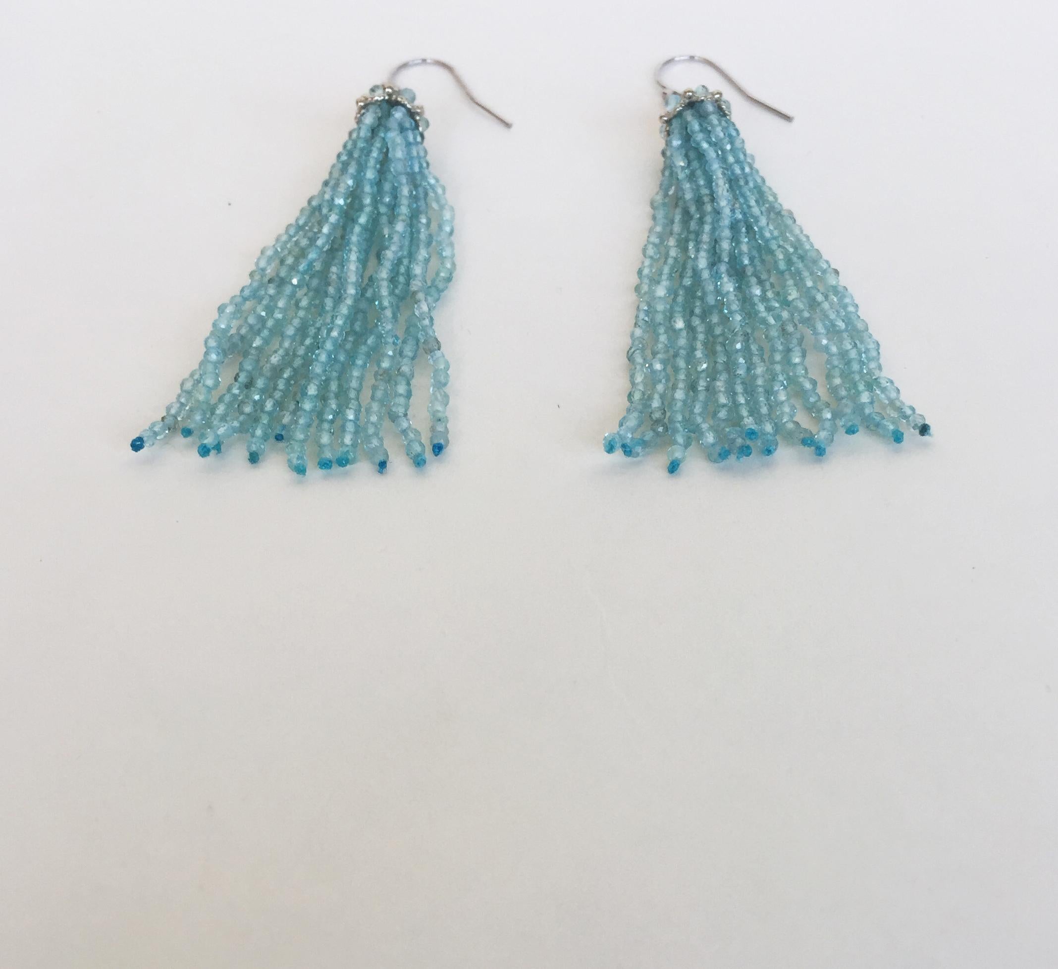 Marina J Faceted Aquamarine Tassel Earrings with 14 K White Gold Chain and Hook 1