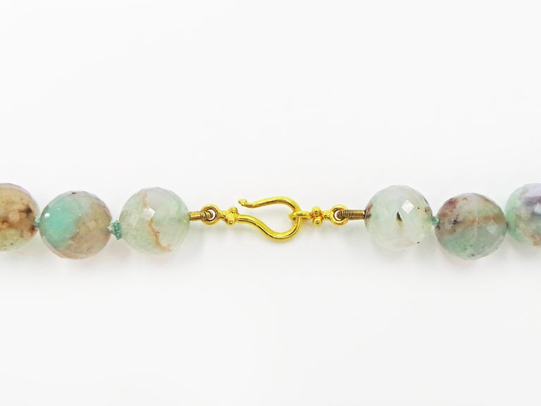 Faceted Aquaprase Beaded Necklace with 22 Karat Gold Toggle Clasp For