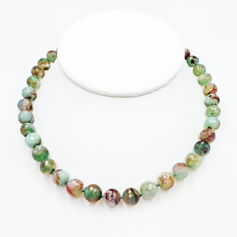 Faceted Aquaprase Beaded Necklace with 22 Karat Gold Toggle Clasp For