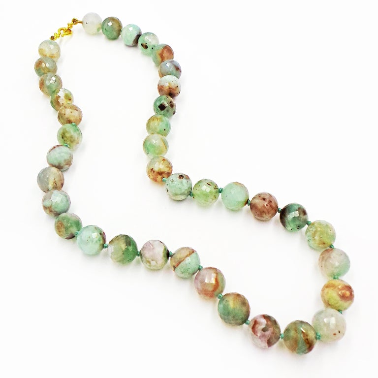 Faceted Aquaprase Beaded Necklace with 22 Karat Gold Toggle Clasp For