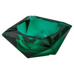 Vintage Faceted ashtray by Seguso, green murano glass, Italy, 1970