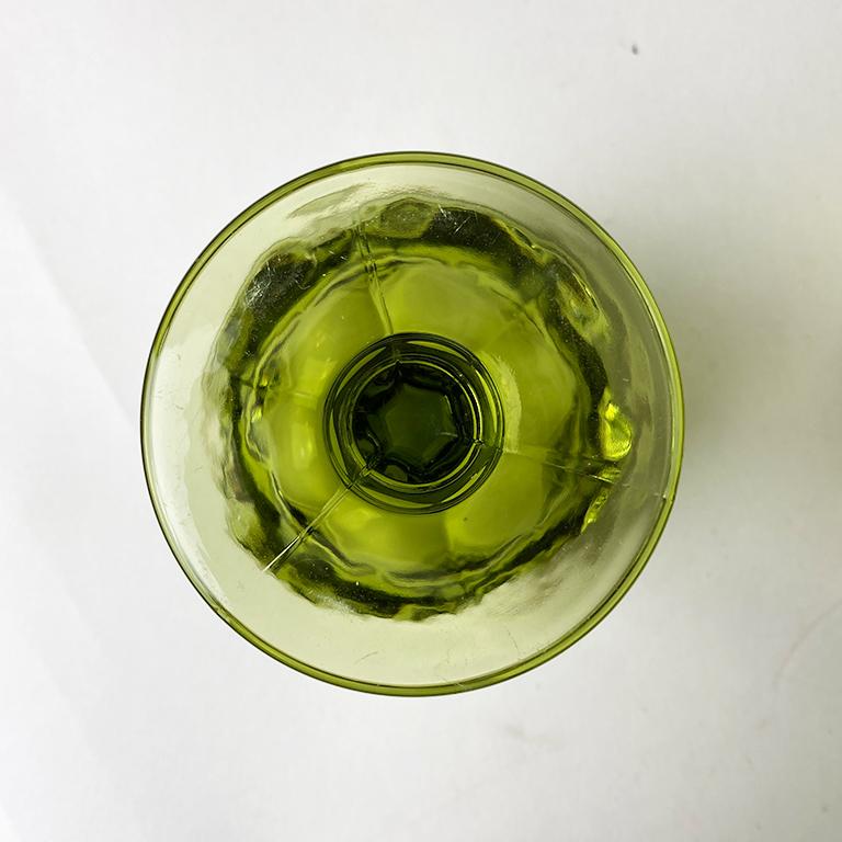 American Faceted Avocado Green Kings Crown Indiana Thumbprint Stem Glasses, Set of 19 For Sale