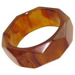 Vintage Faceted Bakelite Bracelet Bangle Root-Beer Marble