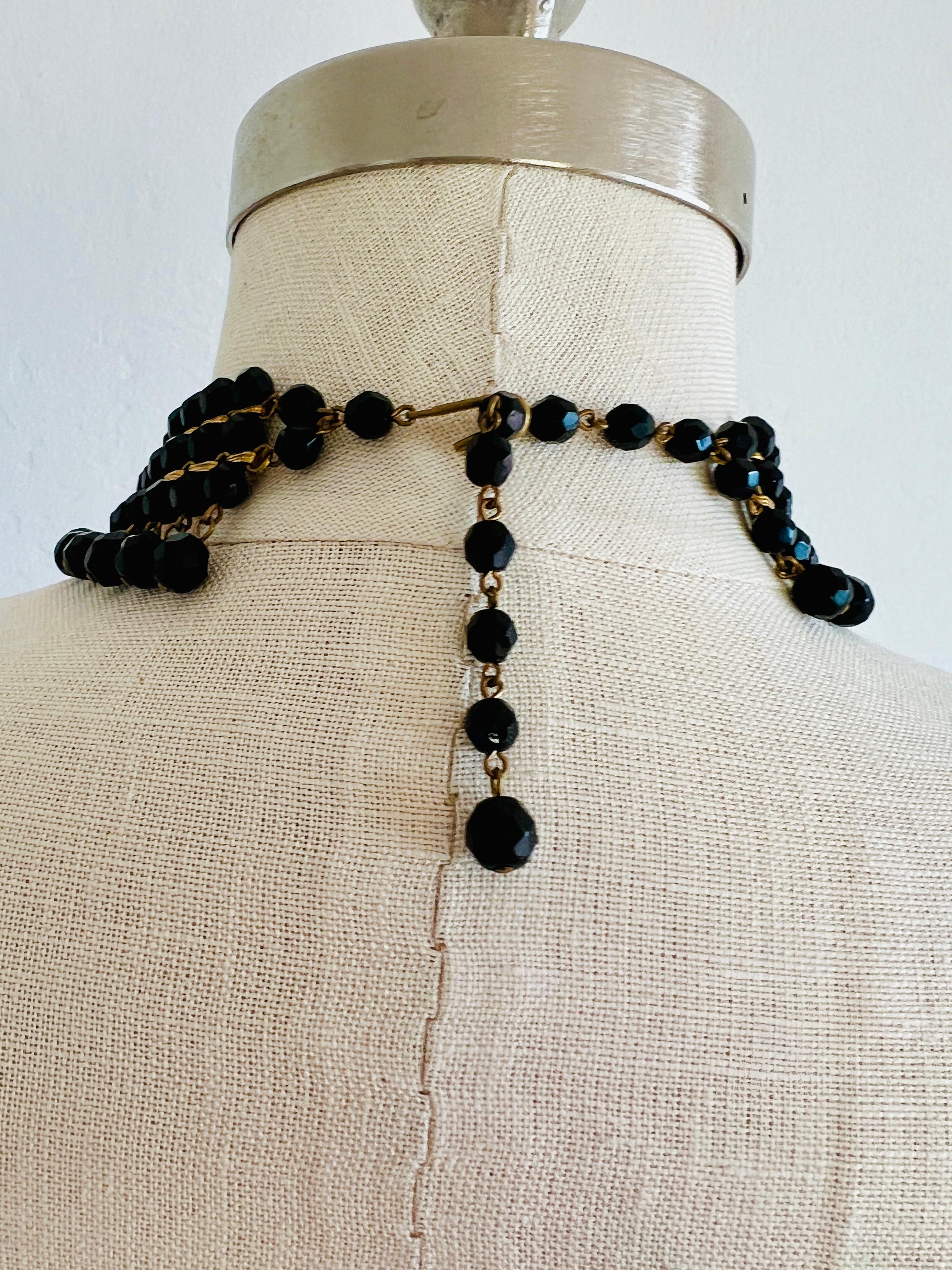 Facettierte Perlen-Schwarzgold-Halskette für Choker Bib Statement im Angebot 1