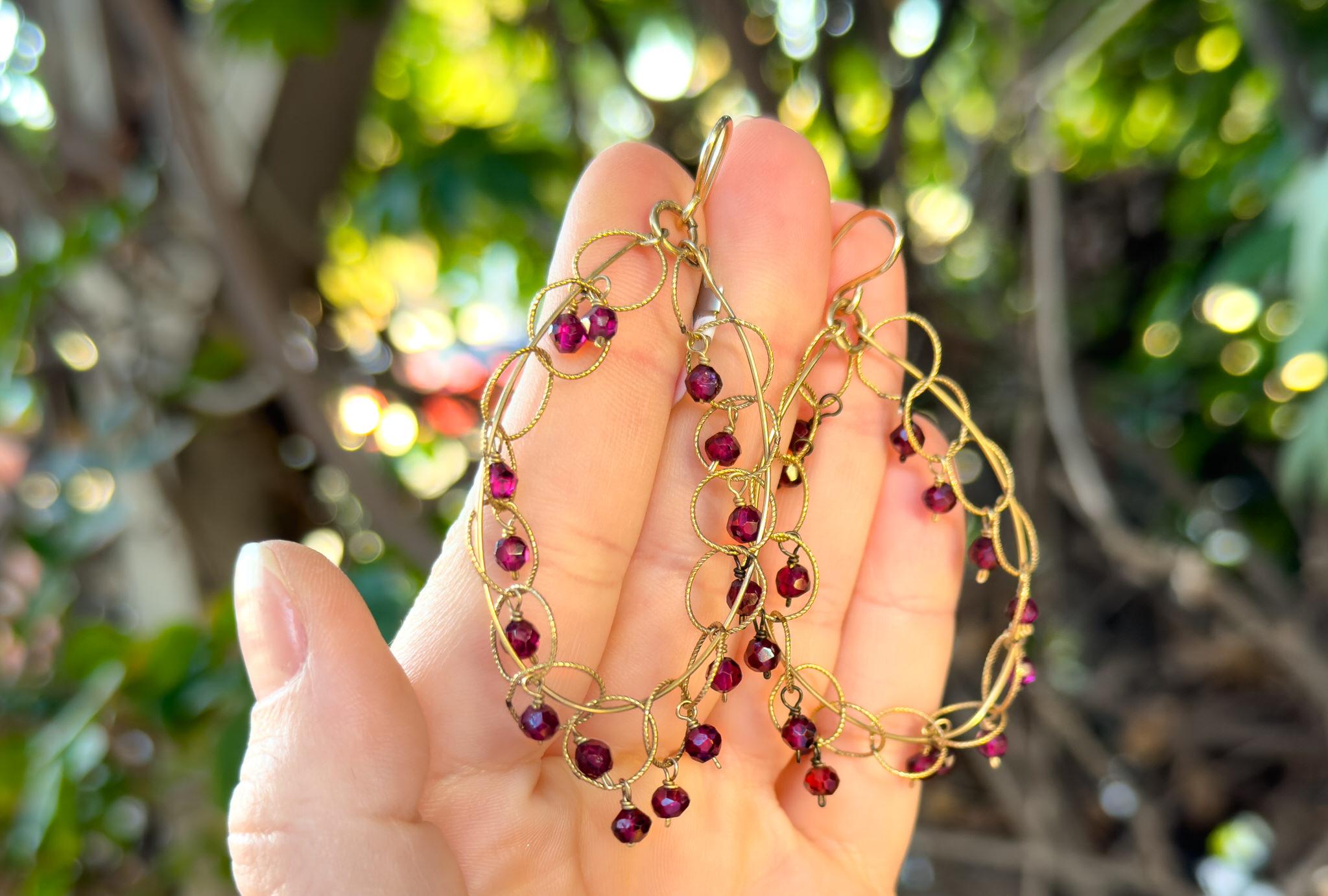 Faceted Beaded Garnet Earrings 14k Rose Gold In Excellent Condition For Sale In Carlsbad, CA