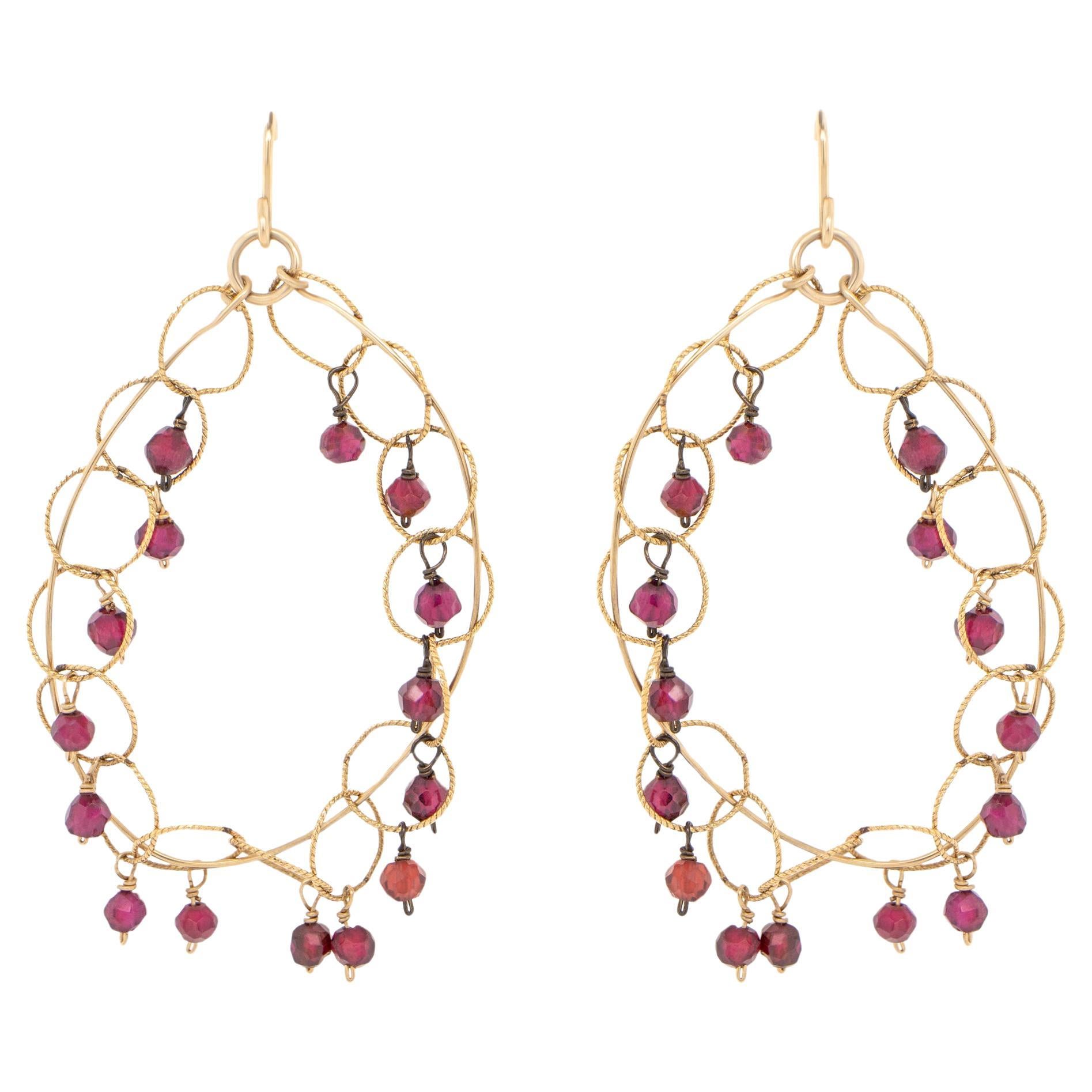 Faceted Beaded Garnet Earrings 14k Rose Gold For Sale