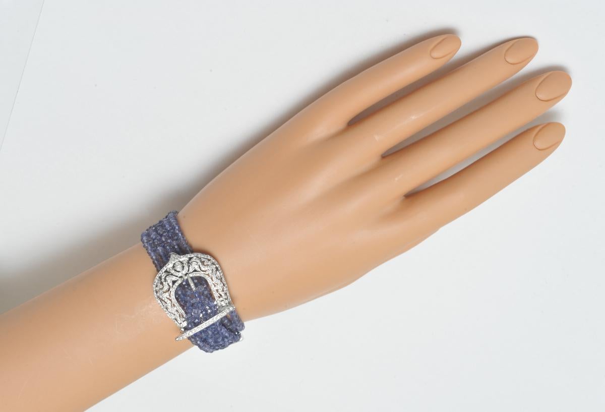 Tanzanite, Diamond and 18 Karat White Gold Buckle Beaded Bracelet In Excellent Condition For Sale In Nantucket, MA