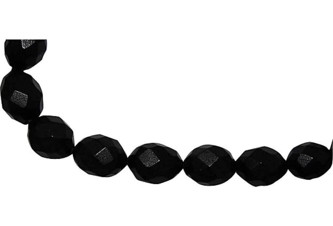 Late Victorian Faceted Black Bakelite Bead Necklace For Sale