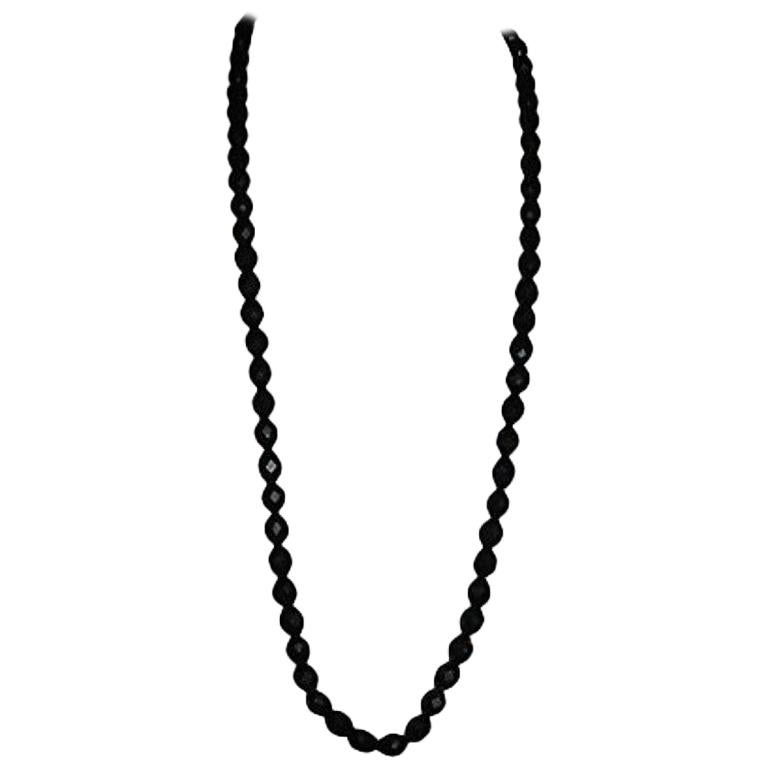 Faceted Black Bakelite Bead Necklace For Sale