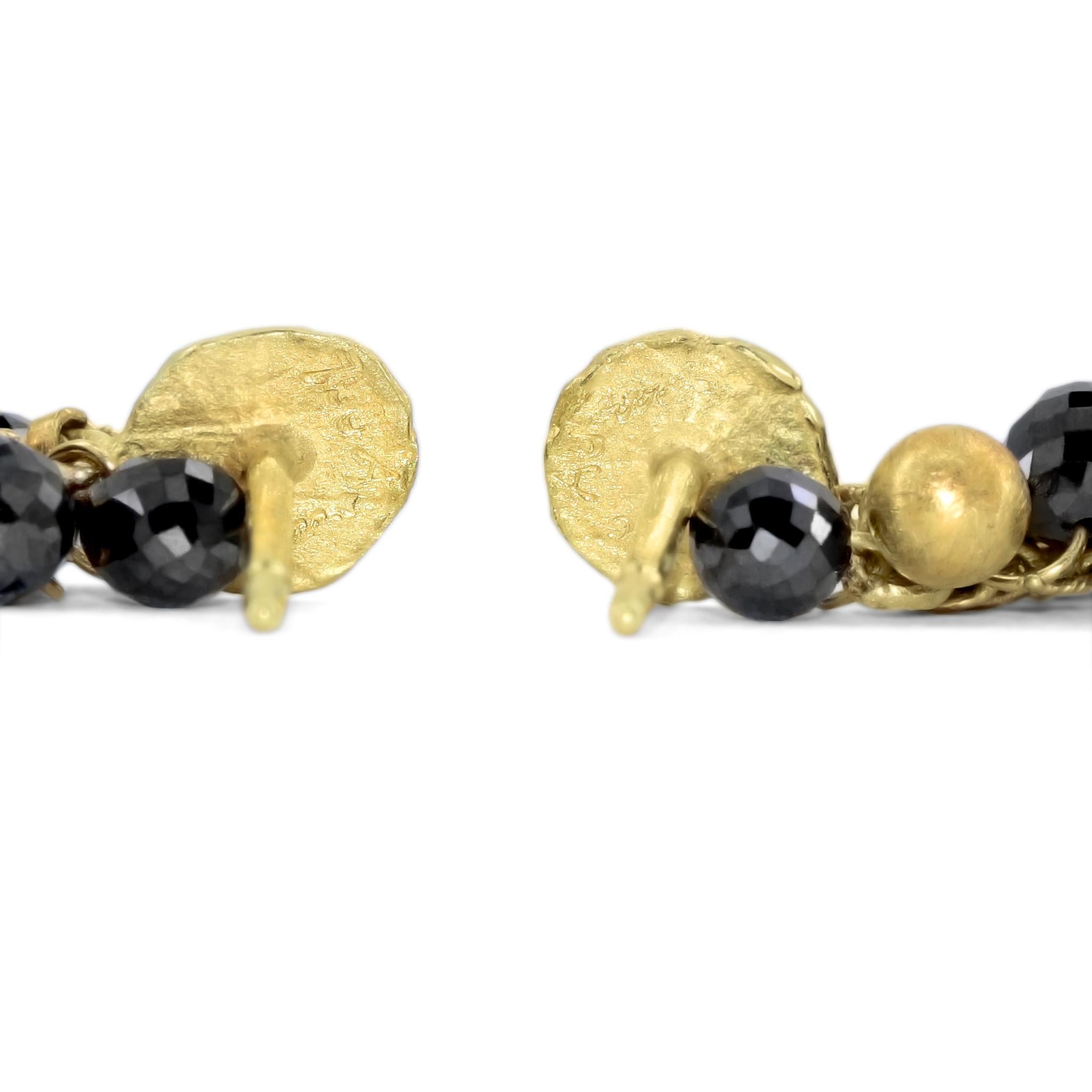 Faceted Black Diamond Briolette Petal Top Dangle Drop Earrings, Barbara Heinrich In New Condition For Sale In Dallas, TX