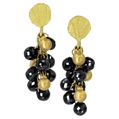 Faceted Black Diamond Briolette Petal Top Dangle Drop Earrings, Barbara Heinrich