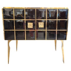 Console in vetro di Murano nero sfaccettato e ottone dorato, circa 1960/70