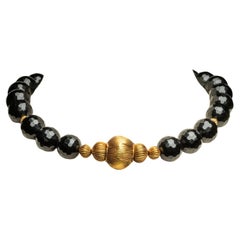 Faceted Black Onyx and 22K Gold Beaded Necklace