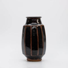 Faceted Black Tenmoku Bottle Vase by Renowned Welsh Potter Phil Rogers