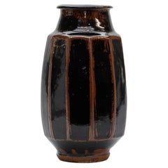 Faceted Black Tenmoku Bottle Vase by Renowned Welsh Potter Phil Rogers