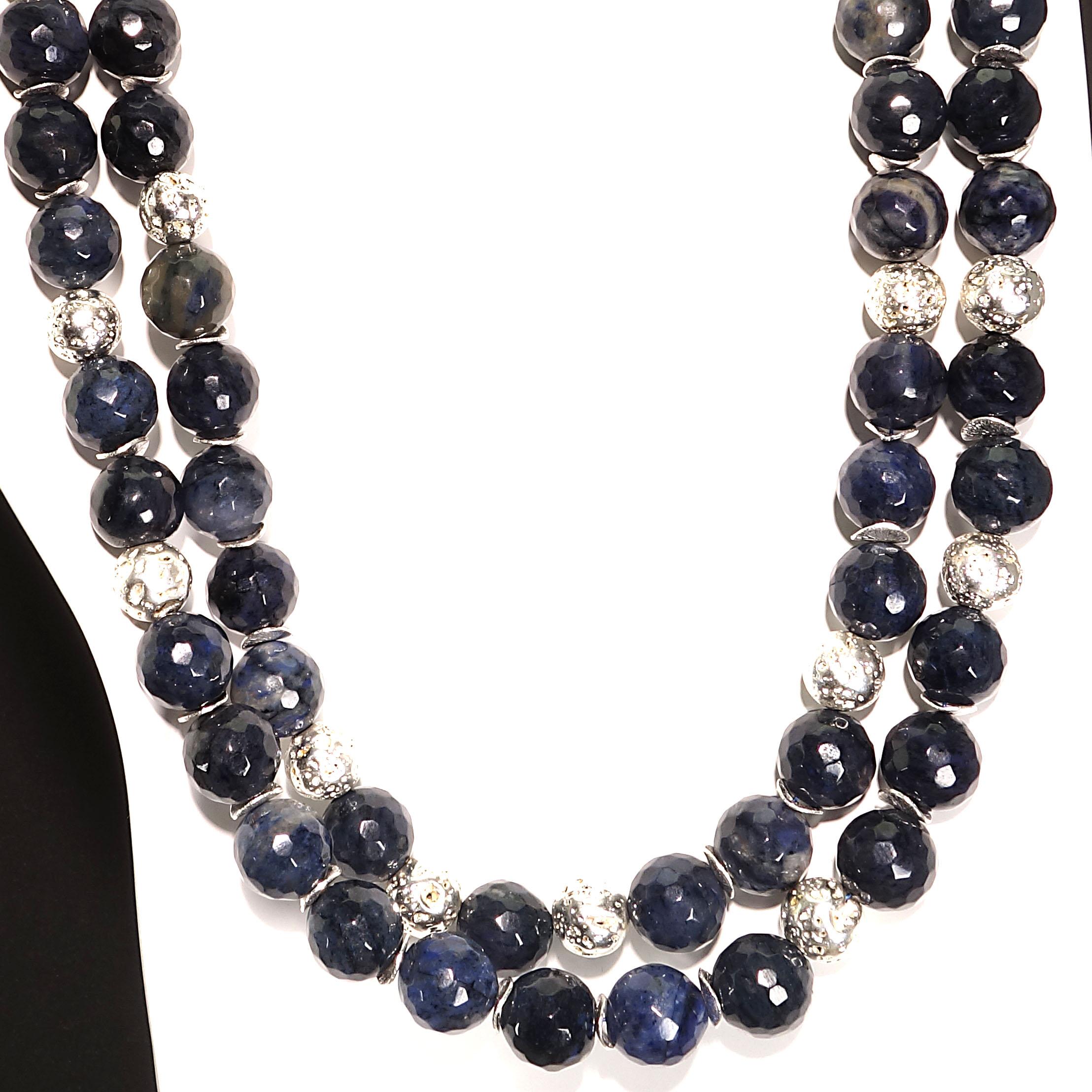 Contemporary AJD Faceted Blue Dumortierite with Silver Double Strand necklace