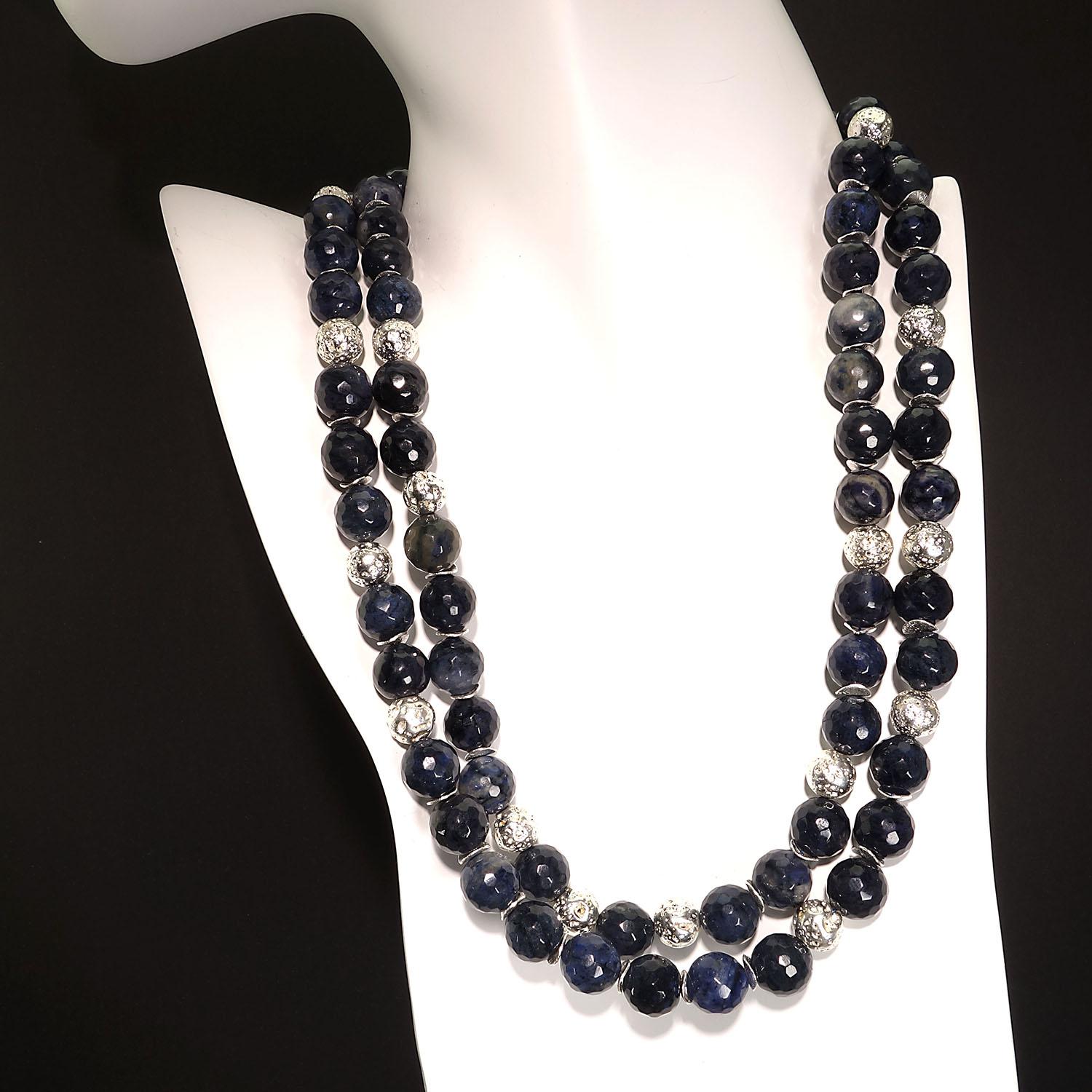 Bead AJD Faceted Blue Dumortierite with Silver Double Strand necklace