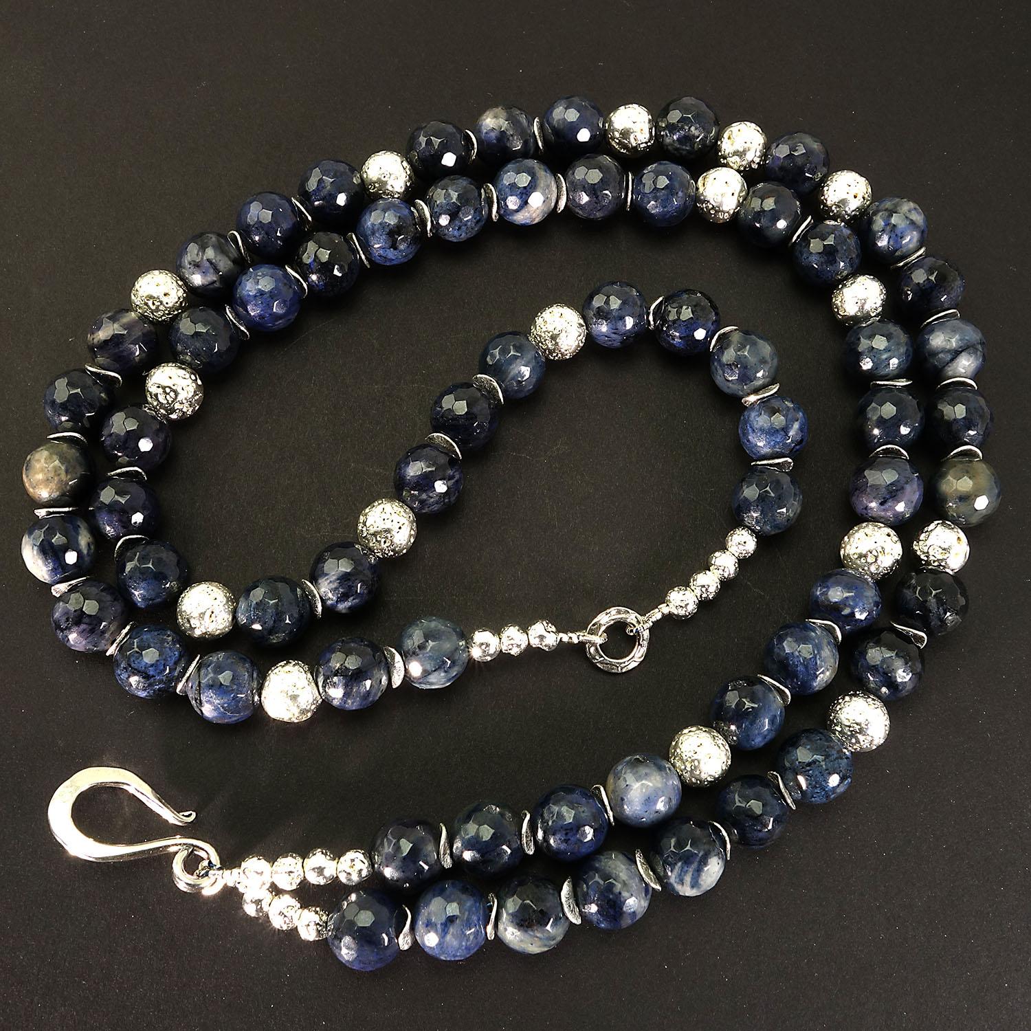 AJD Faceted Blue Dumortierite with Silver Double Strand necklace In New Condition In Raleigh, NC