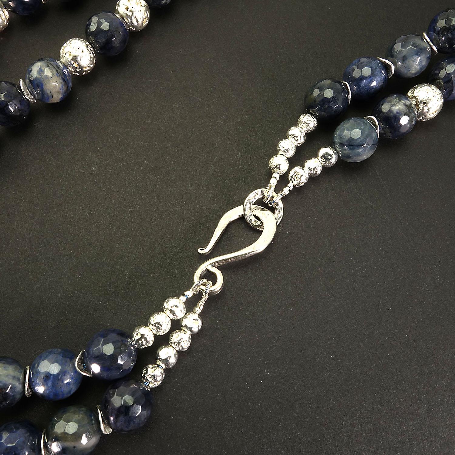 Women's or Men's AJD Faceted Blue Dumortierite with Silver Double Strand necklace