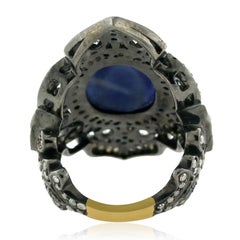 Faceted Blue Sapphire Cocktail Ring Made in 18k Gold & Silver