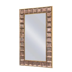 Faceted Blush Murano Glass Block & Brass Framed Mirror