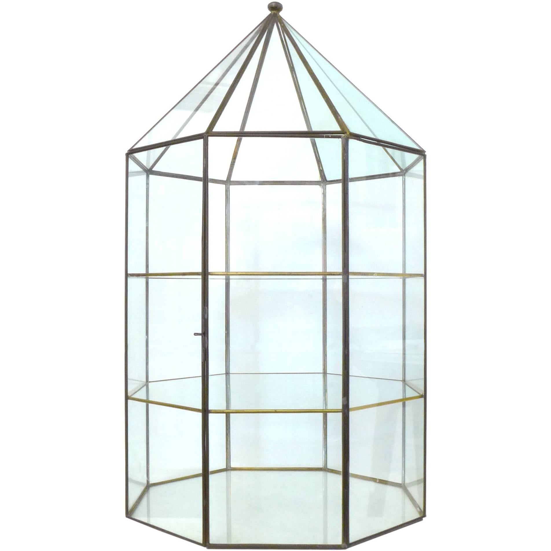 Faceted Brass and Glass Vitrine