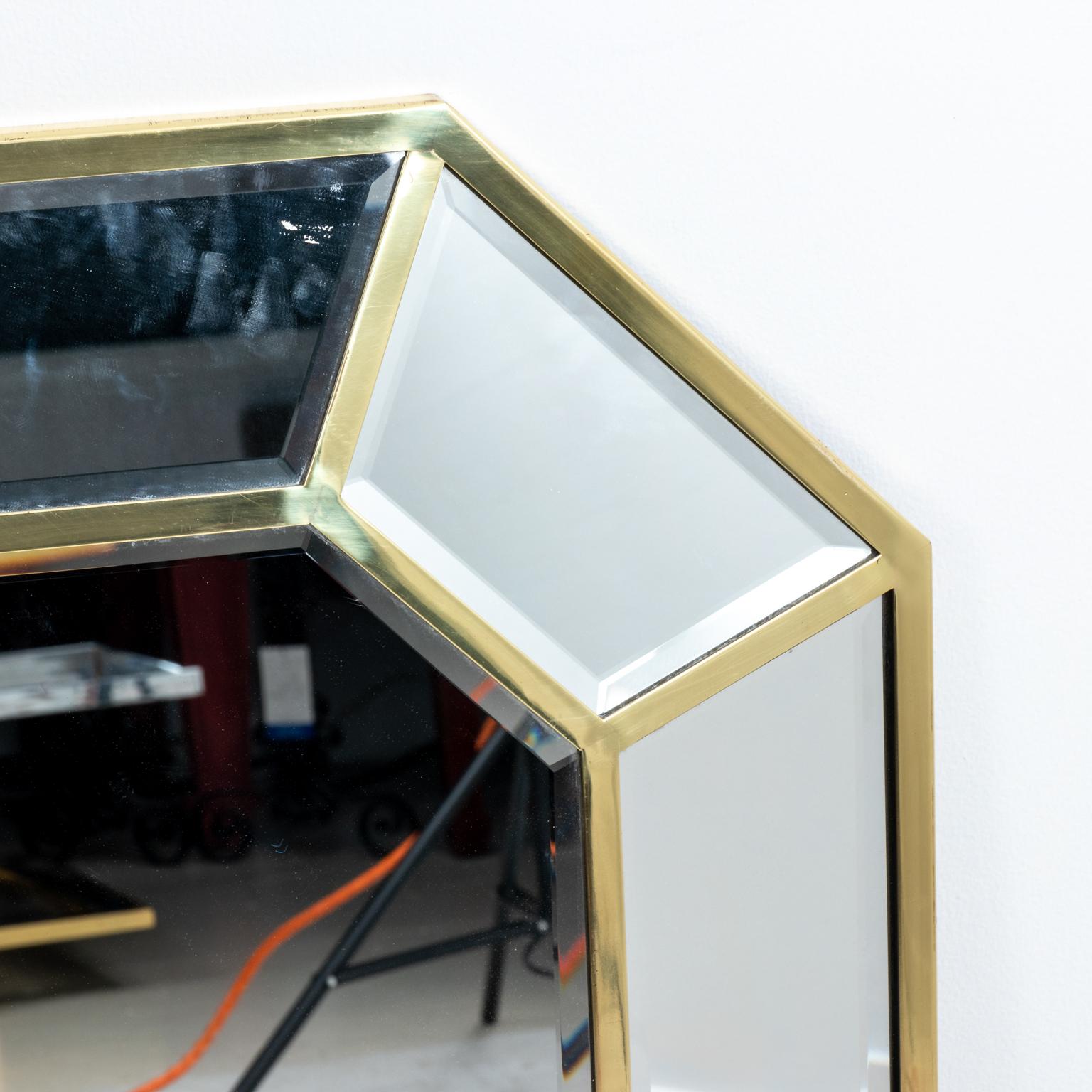 Mid-Century Modern Faceted Brass Octagonal Mirror by LaBarge