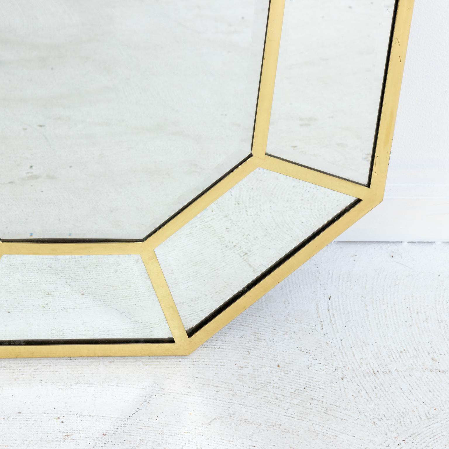 American Faceted Brass Octagonal Mirror by LaBarge