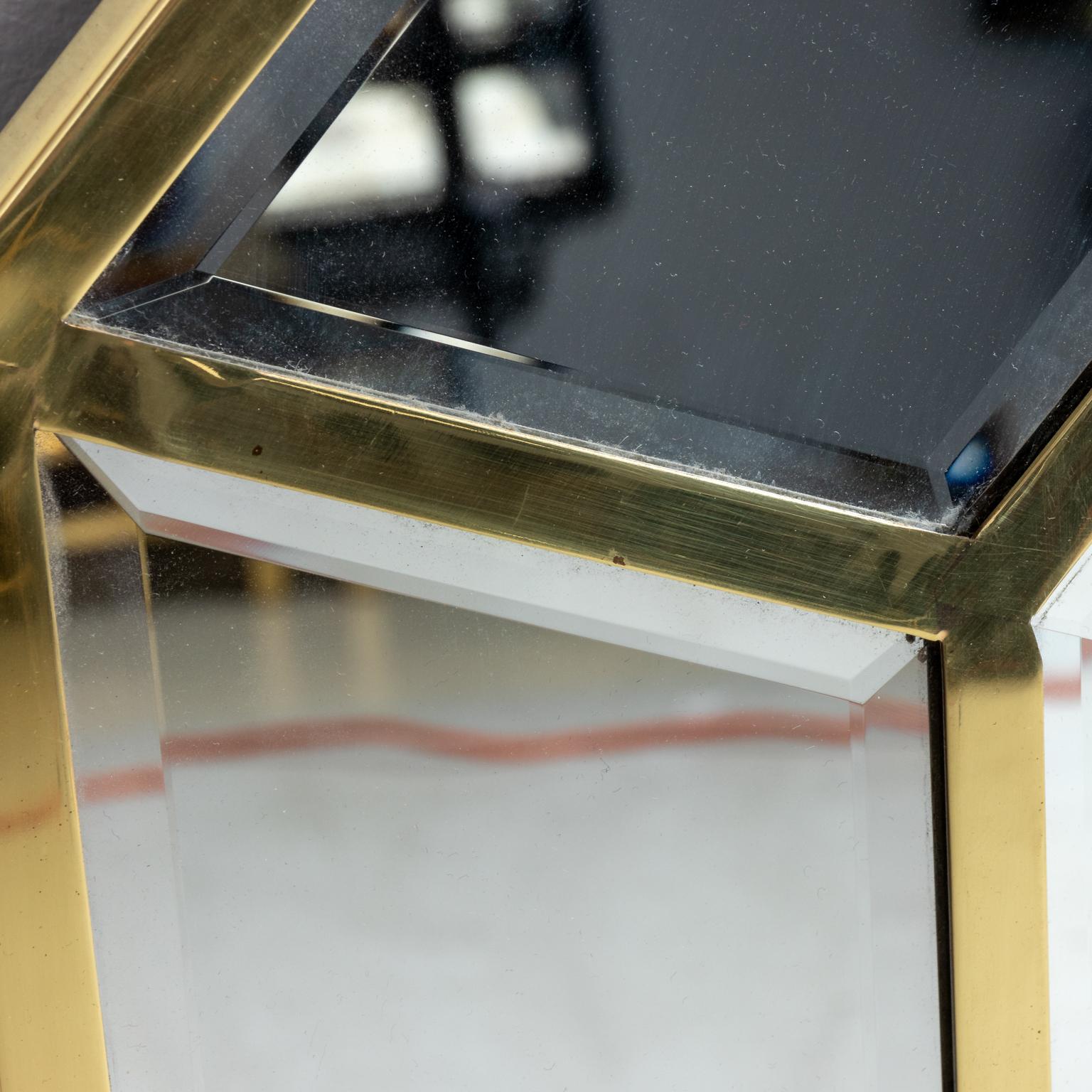 Late 20th Century Faceted Brass Octagonal Mirror by LaBarge
