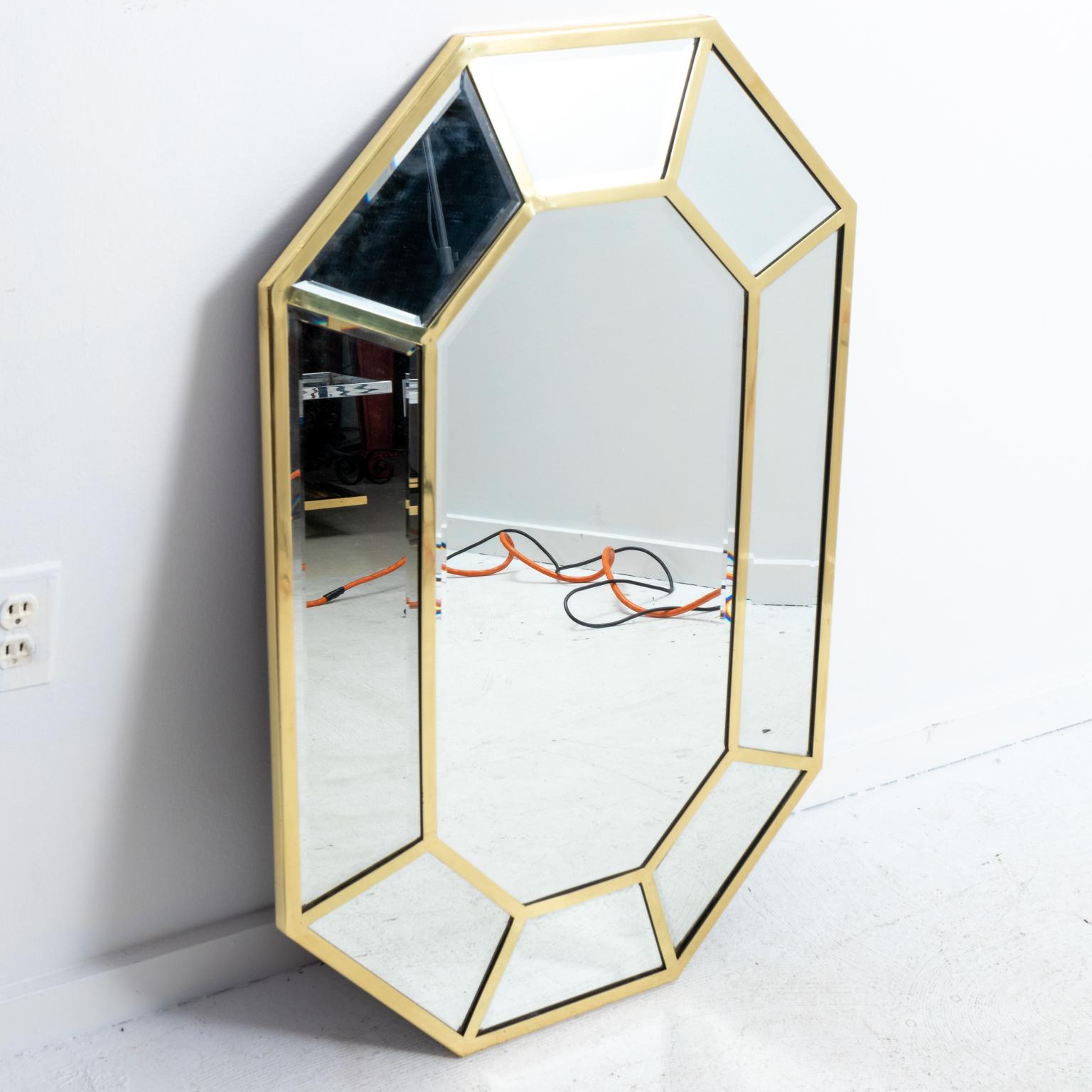 Faceted Brass Octagonal Mirror by LaBarge 1