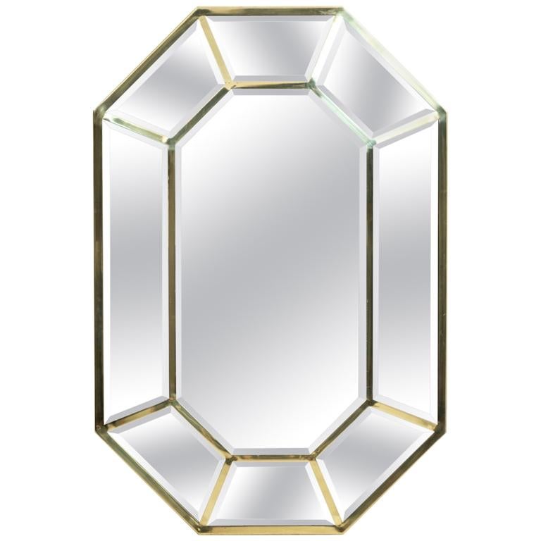 Faceted Brass Octagonal Mirror by LaBarge