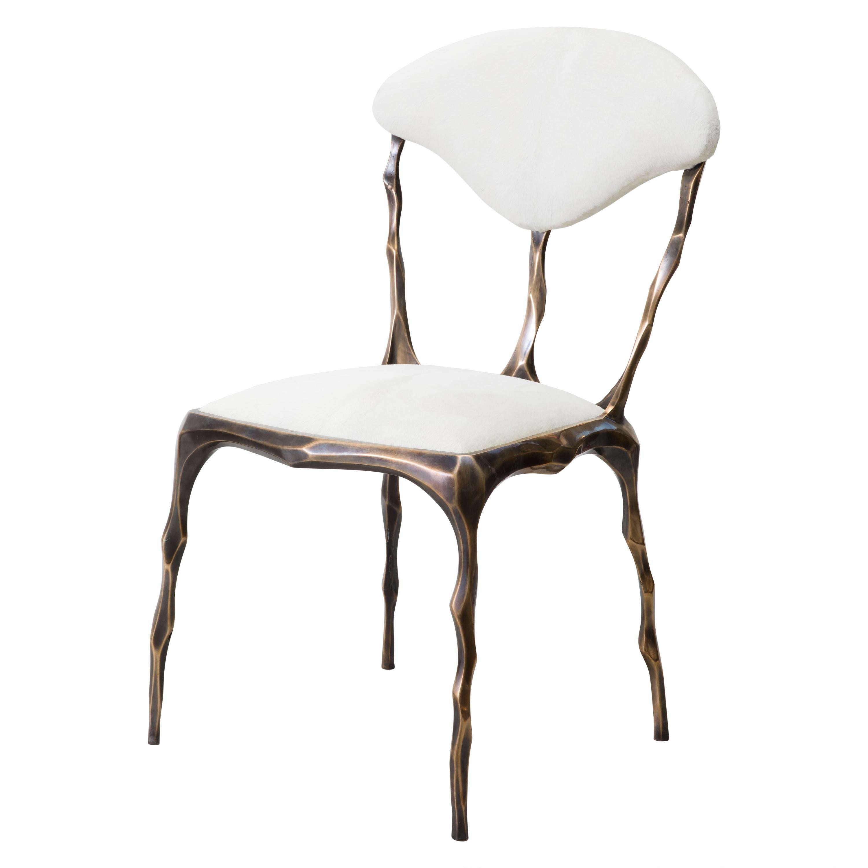 Faceted Bronze Patina Dining Chair, USA For Sale