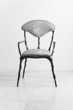 Faceted Bronze Patina Dining Chair with Arms, USA