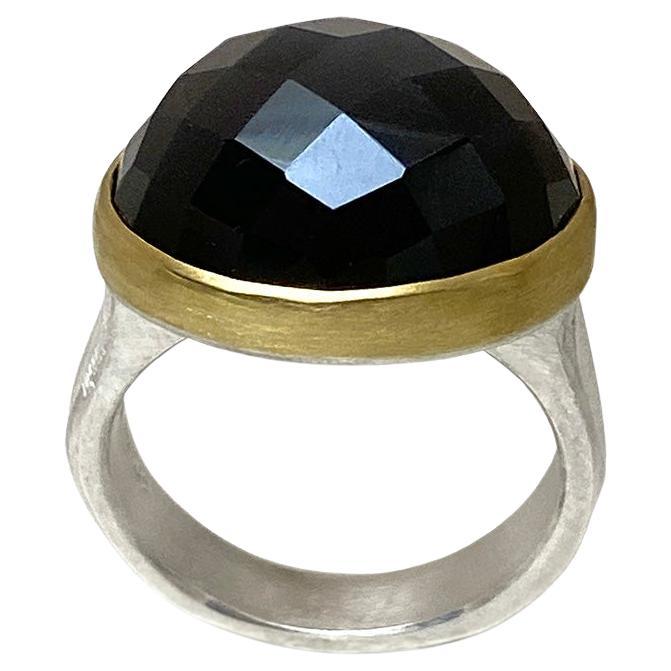 Faceted Brown Moonstone 18 Karat Yellow Gold and Sterling Silver Ring by K.MITA For Sale