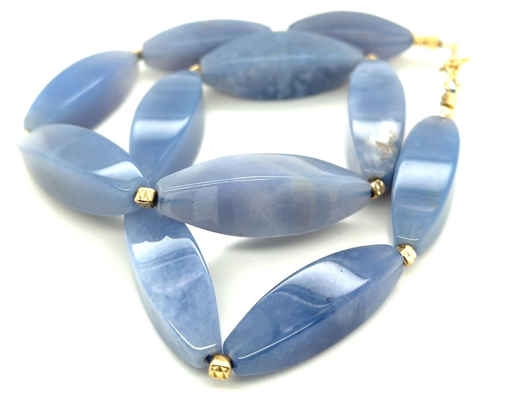 Faceted Chalcedony and 14k Yellow Gold Beaded Necklace, 19 Inches Long In New Condition For Sale In Los Angeles, CA