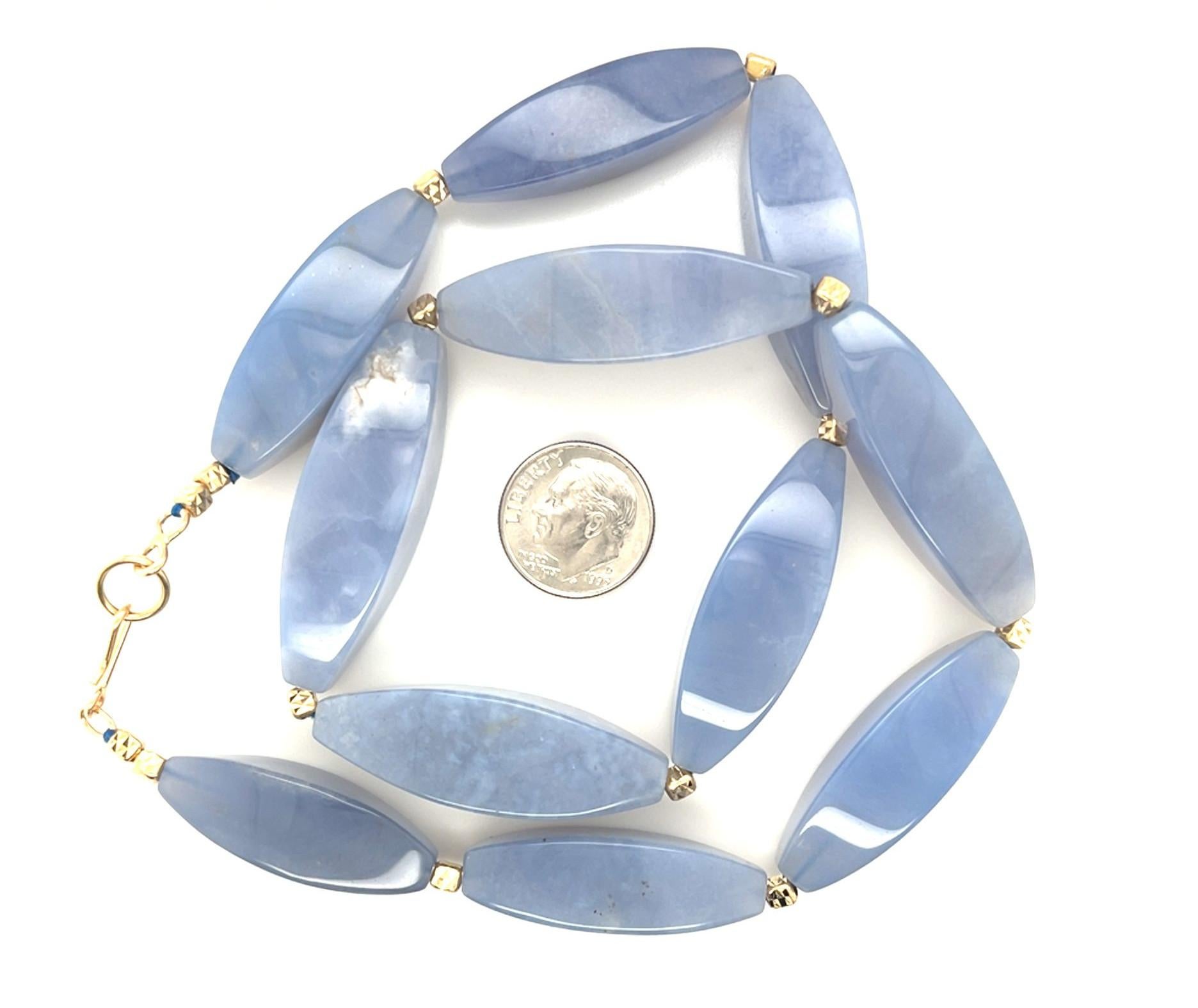 Women's or Men's Faceted Chalcedony and 14k Yellow Gold Beaded Necklace, 19 Inches Long For Sale