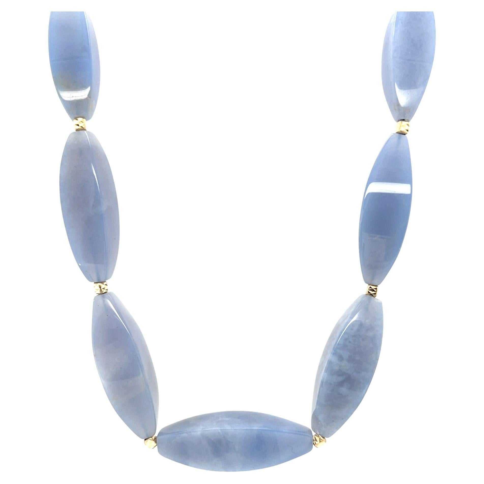 Faceted Chalcedony and 14k Yellow Gold Beaded Necklace, 19 Inches Long For Sale