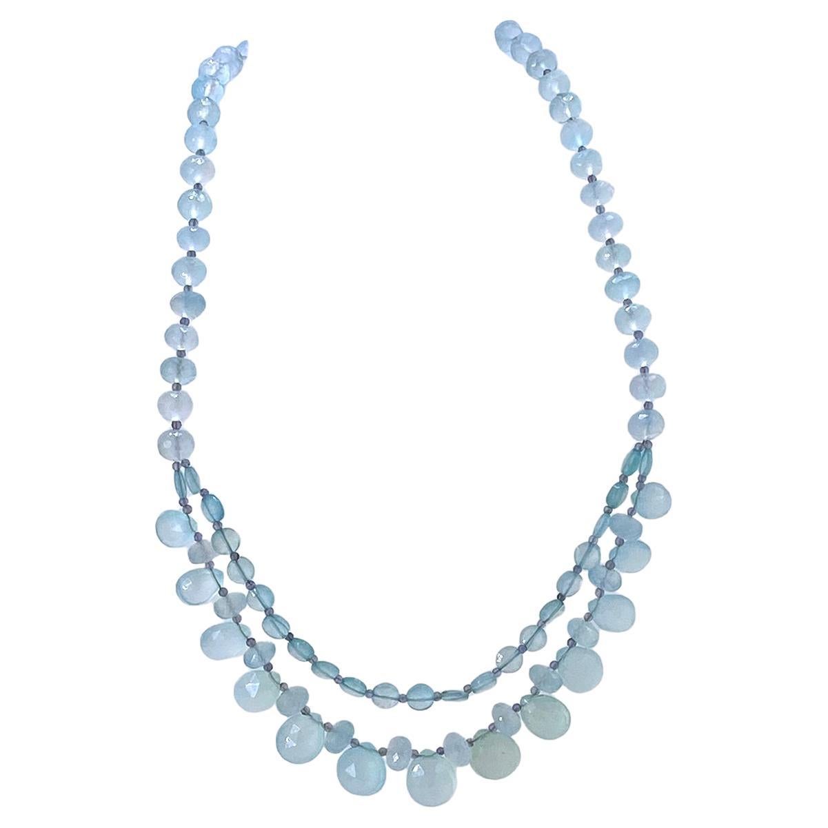 Collana in argento 925 con calcedonio sfaccettato e iolite in vendita 1